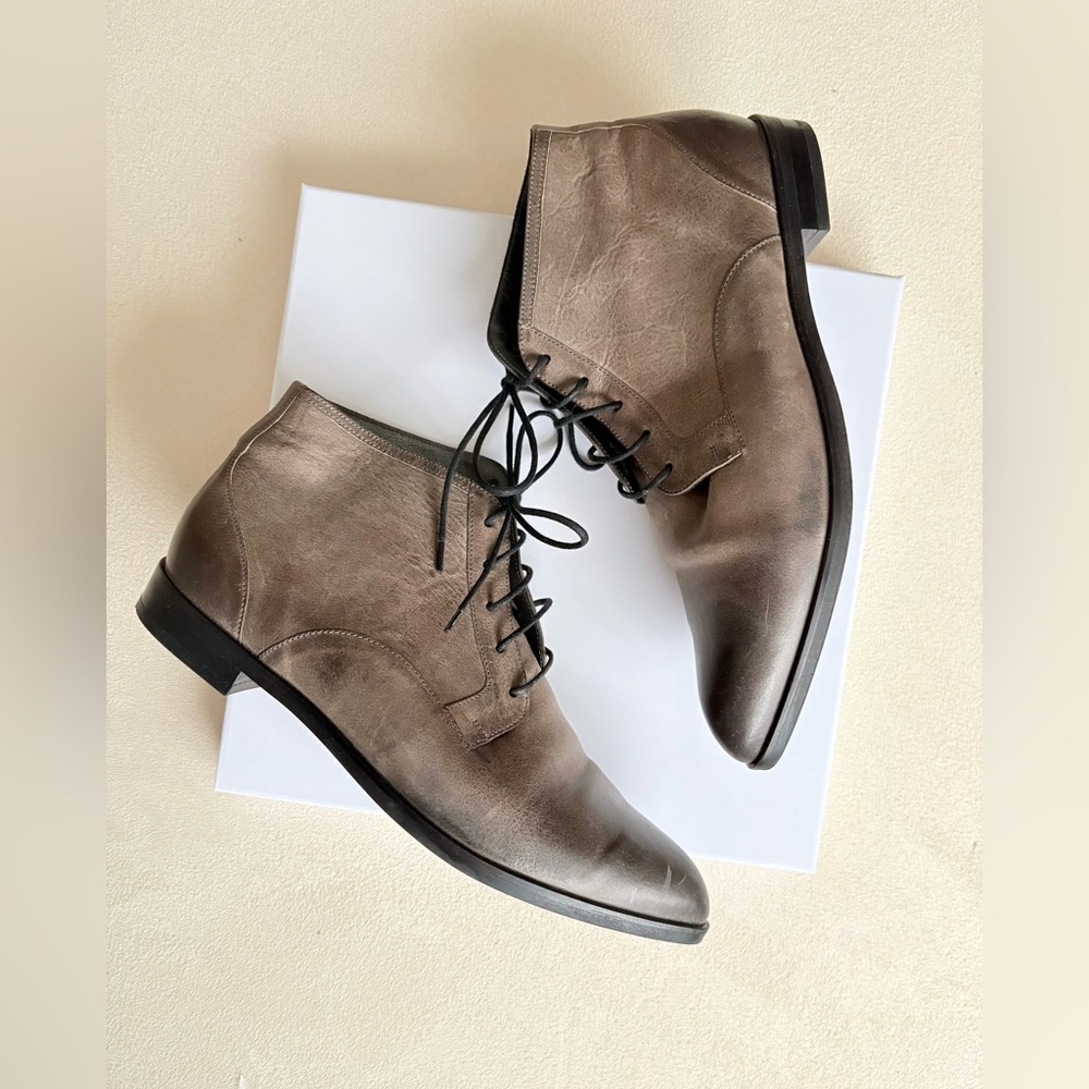 Peter Kaiser Taupe Leather Lace-Up Ankle Boots – Size 37.5 / US 7